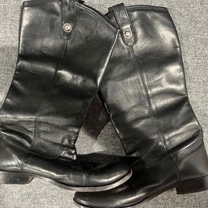 Frye Melissa Button Riding Boots in black, size 9.5 wide calf